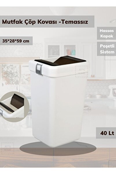 Jet's Home Çöp Kovası Bas Çek Mutfak Banyo Çöp Kutusu Beyaz 40 Litre
