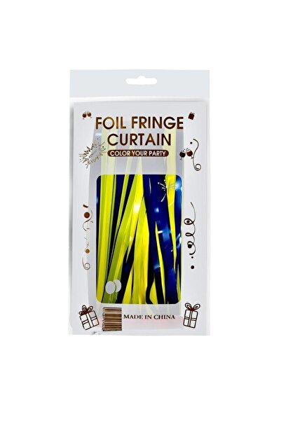 CNGZSHOP Sarı Lacivert Parlak Arka Fon Kapı Perdesi Püskülü 100x200 Cm Doğum ...