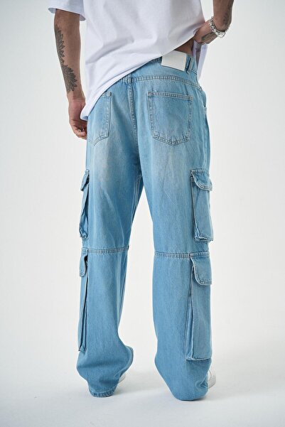 Respire Erkek Washed Kargo Baggy Pantolon Mavi