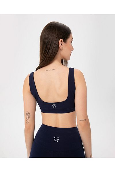 Ayma Active Navy Blue Organic Cotton - Back Low-Cut Yoga Sports Bra, Low Back Bra