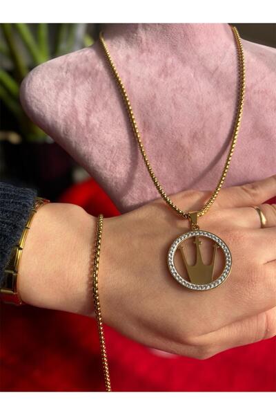 derokas Gold Arnavut Zincir Çelik Kolye - Bileklik Hediyeli