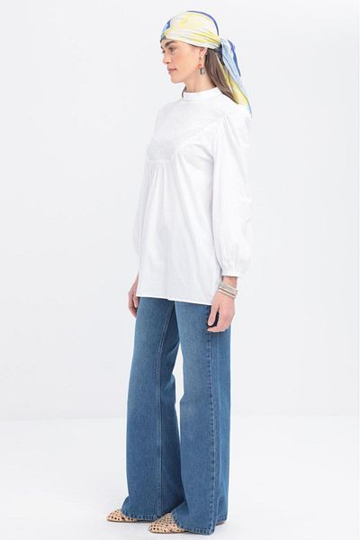 ALLDAY Scallop Garnished Handle Elastic Poplin Tunic X50249A0