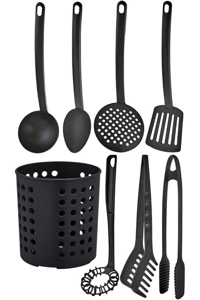 Selenica 8'li Siyah Mutfak Servis Seti Kepçe Kaşık Kevgir Spatula Maşa Çırpıc...