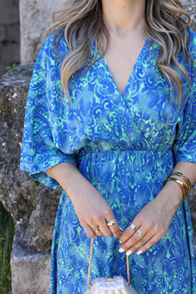 bytugcekaya Rochie albastră cu mânecă liliac cu detaliu cu fante