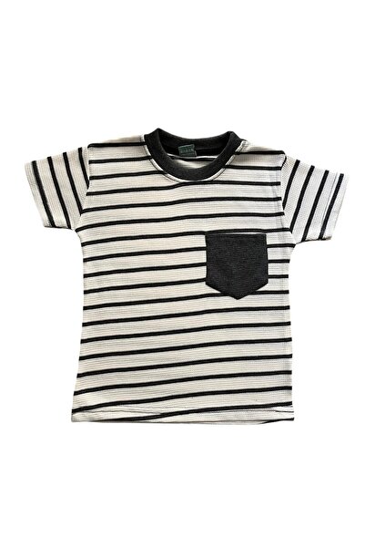 Pijamakids Boys' Cotton Waffle Fabric Gray White Striped Pattern Short Sleeve Shorts Summer Pajamas Set