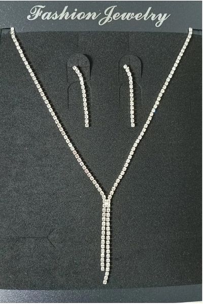 mos&more Women's Waterway Evening Dress Combination, Stoned Silver Color Necklace Set