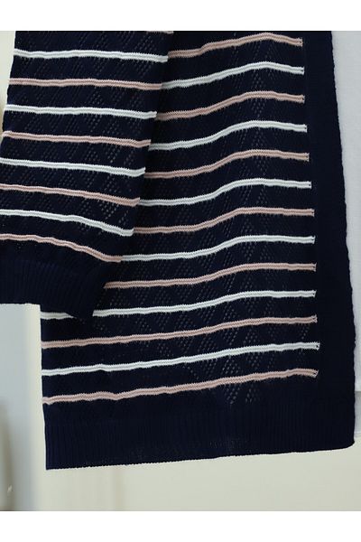 Modamorfo Colorful Striped Mesh Knitwear Cardigan - Navy