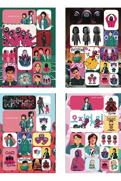 DERİND Squid Game Sticker Album - 16 Sheets - 208 Pcs - Thanos -Kim Jun-Hee-Kim Dong-Hyun-196-230-222