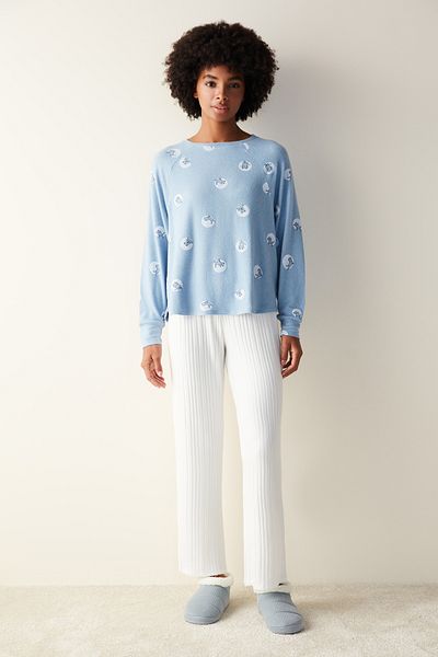 Penti Hanorac imprimat Moon Yoga Top pijama albastru