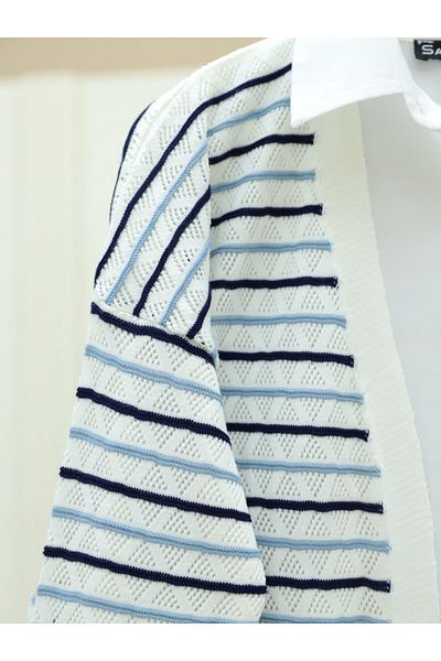 Modamorfo Colorful Striped Mesh Knitwear Cardigan -White