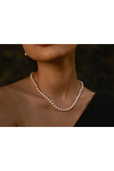 Hazeran accessories Sertifikalı Gerçek İnci Kolye ( 8 MM )