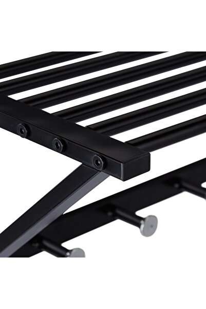 Relaxdays Umeraș de perete cu poliță și 5 umerase, din oțel, dimensiuni 23 x 65 x 25 cm, negru, Relaxdays