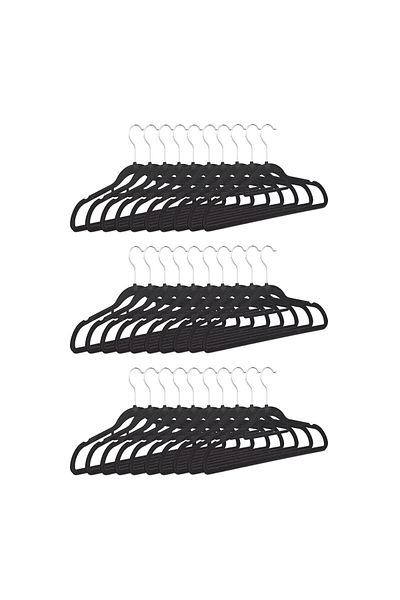 Relaxdays Set of 30 velvet hangers with trouser holder, non-slip, black, Relaxdays