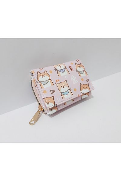 renkli çiçekler Children's Wallet 11X8 cm Pink Color Dog Pattern Children's Wallet