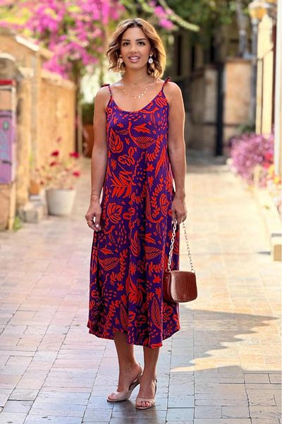 Nevin Kaya Moda Rochie mov cu model Hitit, cu bretele la umeri