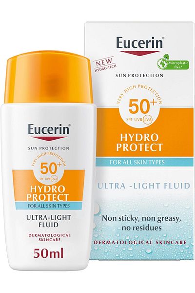 Eucerin يوسيرين واقي شمس هيدرو بروتكت للوجه سائل خفيف للغاية، عامل حماية من الشمس 50+، 50 مل