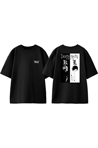 THEWERT Death Note K And L Tasarım Sırt Baskılı Pamuk Siyah Oversize T-shirt