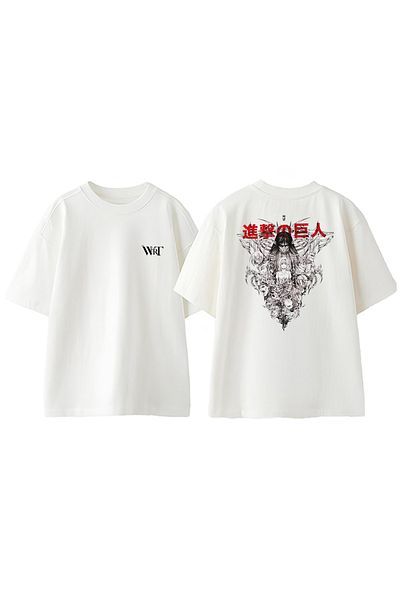 THEWERT Μπλουζάκι Nine Giant And Eren Design Back Printed Βαμβακερό λευκό oversize μπλουζάκι