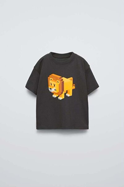 Magu Boys 2'Ers Set - Black Lion Print T-Shirt and Orange Striped Shorts
