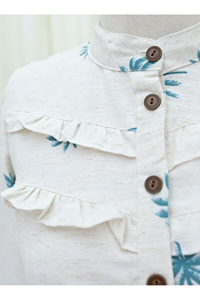 Modamorfo Φόρεμα με βολάν μπροστά με μισό κουμπί - Petrol