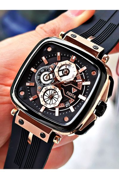 Fiesta Black Color Square Model Steel Case Guaranteed Business Men's Wristwatch + Bracelet