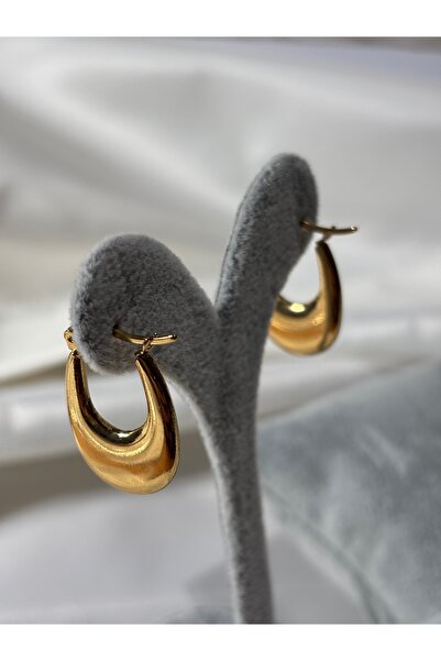 Uzak Işıklar Oval ince çelik gold küpe