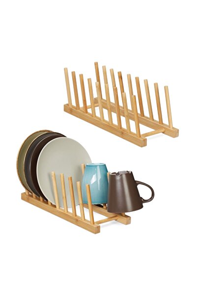 Relaxdays Set 2 suporturi pentru farfurii si capace, din bambus, 12 x 12,5 x ...