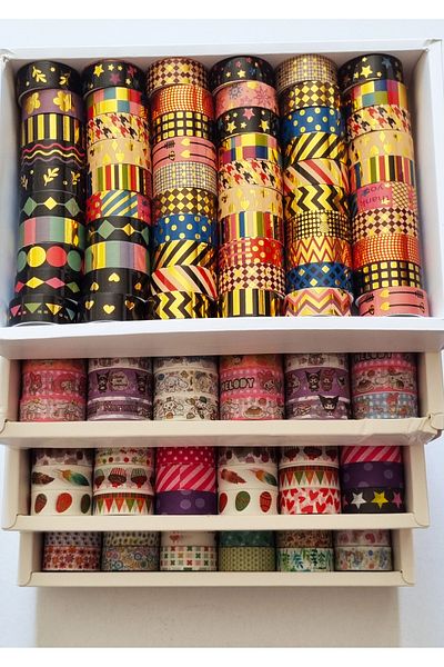 Modellino 40Pcs Gold Star Kuromi Flower and Leaf, Nature and Seasons Pattern Paper Tape (6001/A-B-C 6006-A Series)