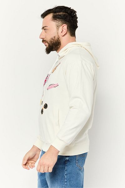 Elvis Men Hooded Graphic Print Long Sleeves Sweatshirt, Off White