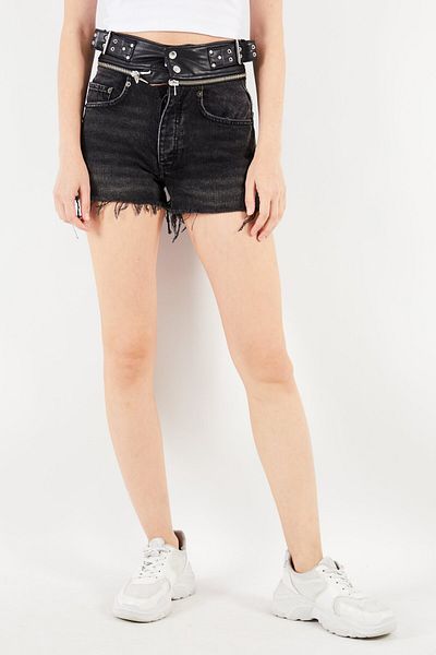 The Kooples Women Pull On Textured Denim Shorts, Black