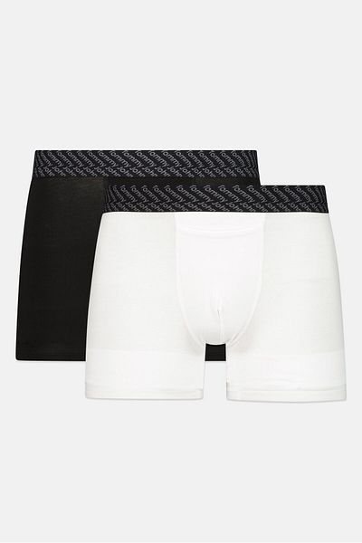 Tommy John Men 2 Pieces 8 Inseam Brand Logo Boxer Beirfs, Black/white