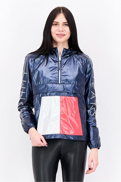 Tommy Jeans Women Brand Logo Windbreaker Jacket, Shiny Navy