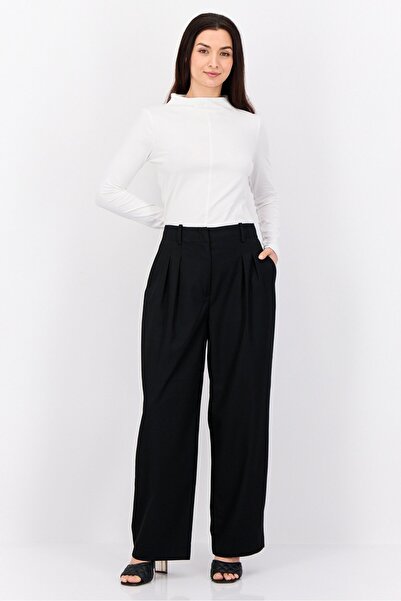 Esprit Women Regular Fit Wide Solid Pants, Black