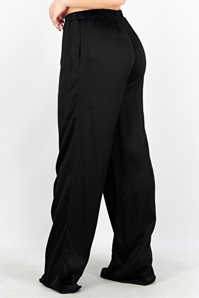 NA-KD Women Straight Fit Plain Satin Pants, Black