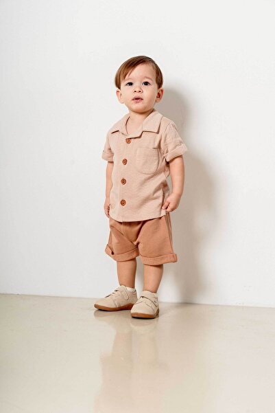 bombe Baby Boy Kids krémszínű pamut 2'li szett First I'm Trend Fashion Bottom Top szett