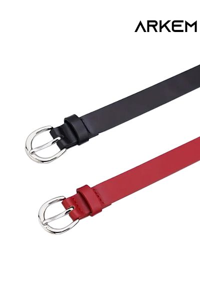 ARKEM CLUB Women's Belt, Burgundy and Black Set of 2 Belt 2.5 cm Dress Trouser Belt