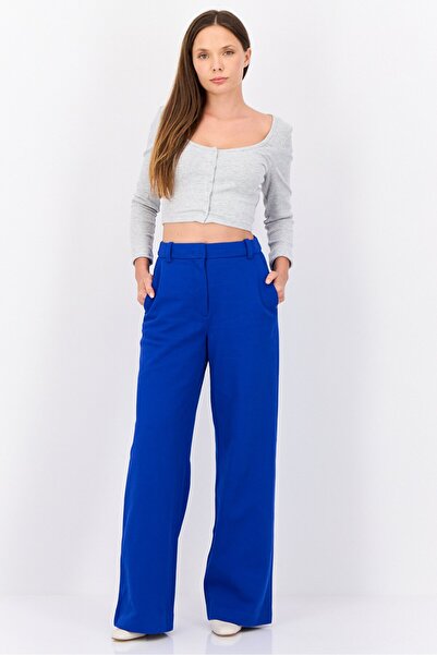 Esprit Women Regular Fit Textured Straight Leg Pants, Dark Blue