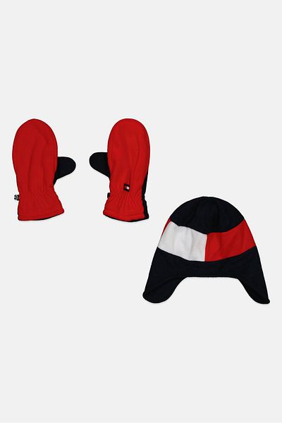 Tommy Hilfiger Kids Boys 1 Pair Brand Logo Mitten And Hat Set, Multicolor