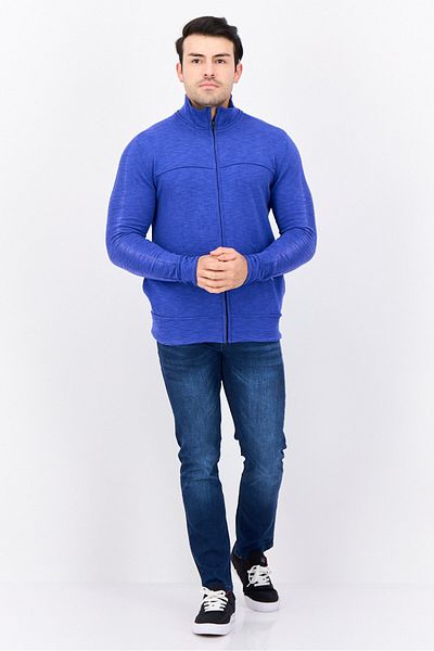 GAS Men Full Zipper Knitted Long Sleeve Sweatshirt, Blue