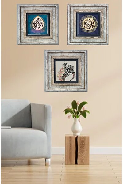 STONEVİVEART Hat sanatı baskılı dekoratif doğal taş tablo 3 Adet