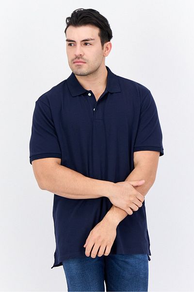 GAP Men Regular Fit Solid Short Sleeves Polo Shirt, Navy