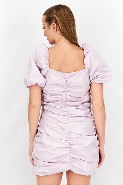 NA-KD Women Diamond Neck Puffed Sleeve Ruched Mini Dress, Lilac