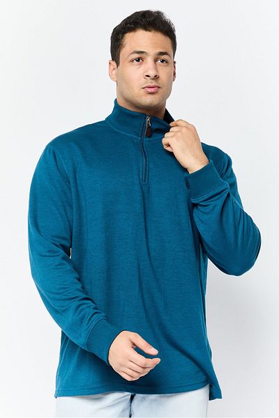 Chaps Men Mock Neck Long Sleeve Embroidered Logo Sweatshirt, Teal Blue