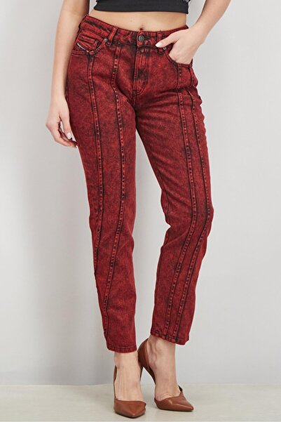 Diesel Women Slim Fit Washed Stretchable Jeans, Red and Black