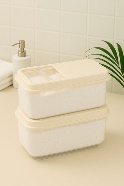 welcomein Set of 2 7.5 Lt Mega Bathroom Organizer Sliding Lid Labeled Powder Tablet Detergent Storage Box