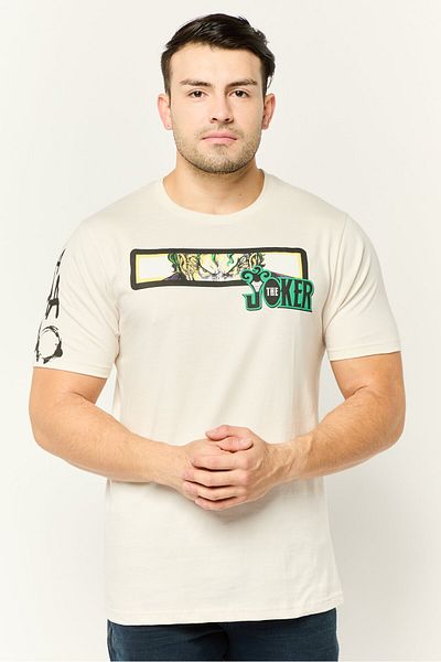 DC Men Crew Neck Short Sleeves Graphic Print T-Shirt, Ivory