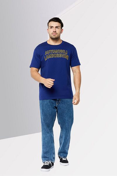 Lamborghini Men Crew Neck Short Sleeve Embroidered Logo T-Shirt, Blue