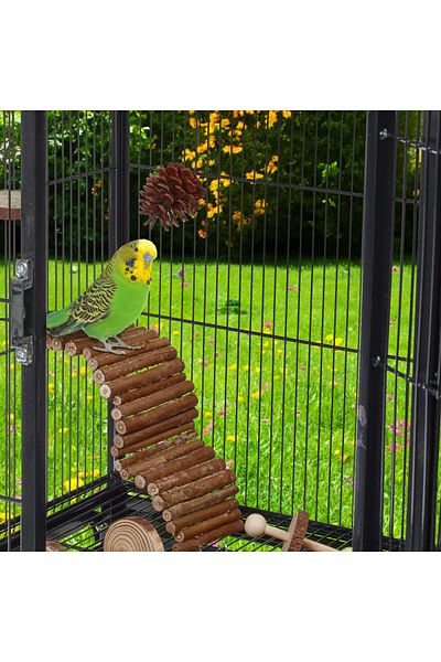 Relaxdays Parrot toy set, 8 pieces, natural wood, brown