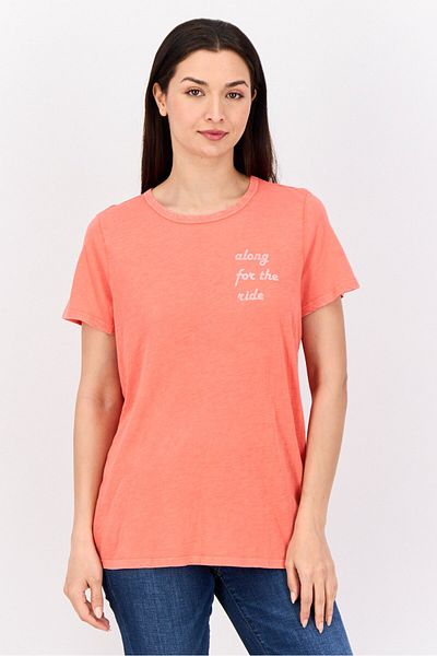 aerie Women Round Neck Short Sleeve Graphic Print T-shirts, Patel Red