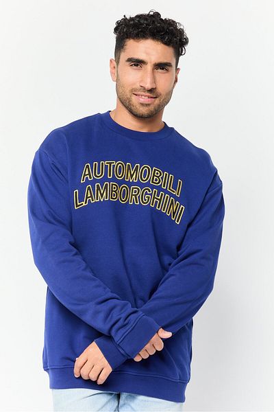 Lamborghini Men Crew Neck Embroidered Long Sleeves Sweatshirt, Blue